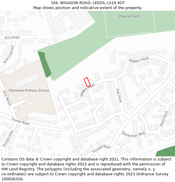 104, WAGGON ROAD, LEEDS, LS10 4GT: Location map and indicative extent of plot