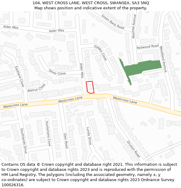 104, WEST CROSS LANE, WEST CROSS, SWANSEA, SA3 5NQ: Location map and indicative extent of plot