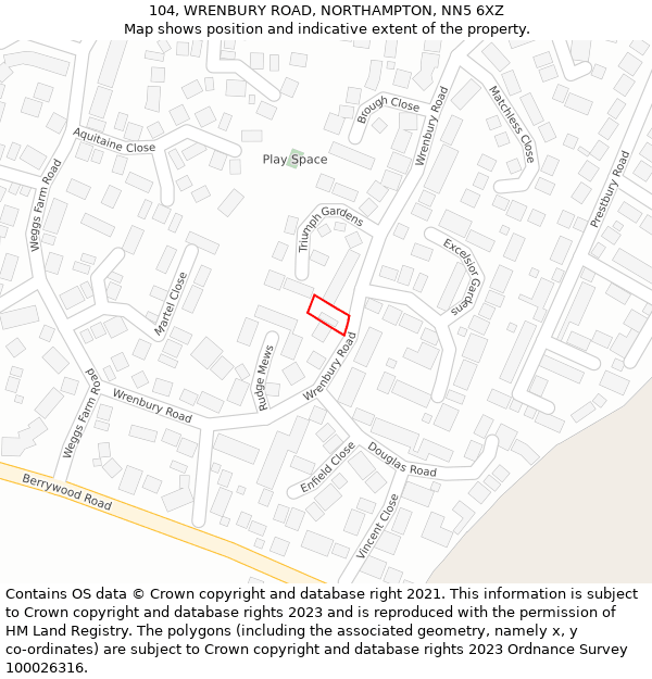 104, WRENBURY ROAD, NORTHAMPTON, NN5 6XZ: Location map and indicative extent of plot