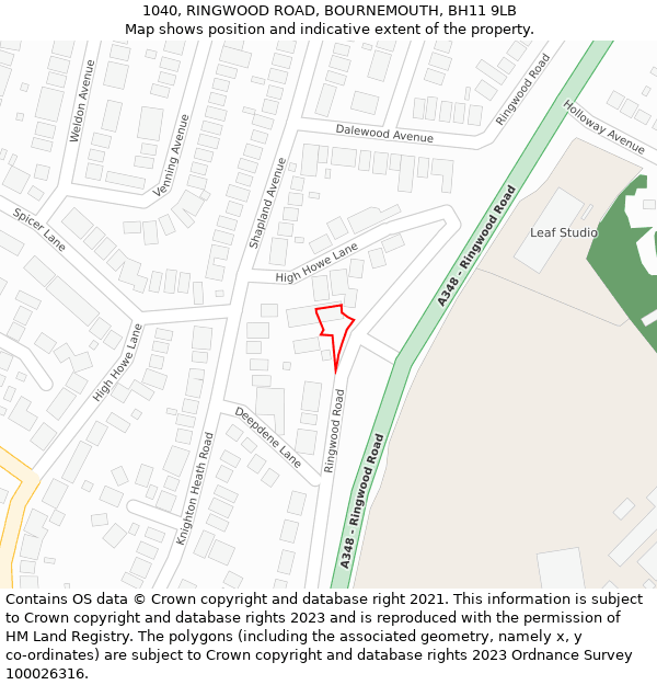 1040, RINGWOOD ROAD, BOURNEMOUTH, BH11 9LB: Location map and indicative extent of plot