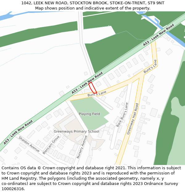 1042, LEEK NEW ROAD, STOCKTON BROOK, STOKE-ON-TRENT, ST9 9NT: Location map and indicative extent of plot