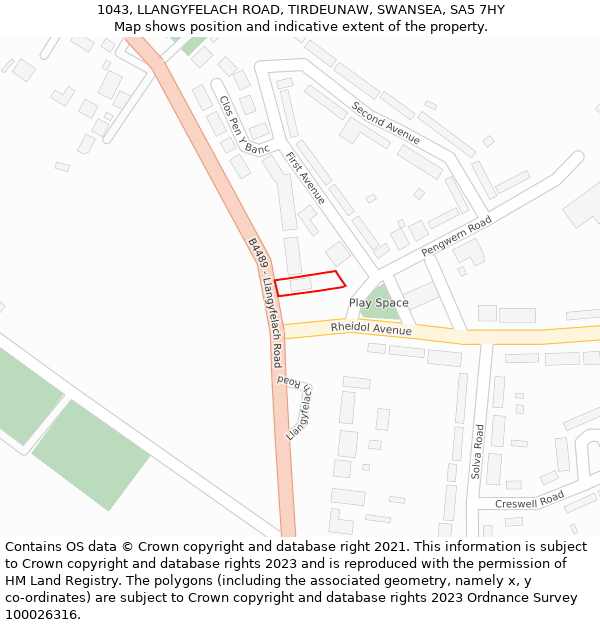 1043, LLANGYFELACH ROAD, TIRDEUNAW, SWANSEA, SA5 7HY: Location map and indicative extent of plot