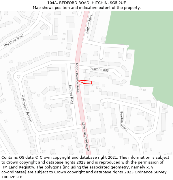 104A, BEDFORD ROAD, HITCHIN, SG5 2UE: Location map and indicative extent of plot