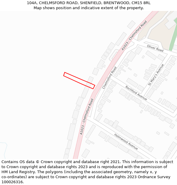 104A, CHELMSFORD ROAD, SHENFIELD, BRENTWOOD, CM15 8RL: Location map and indicative extent of plot