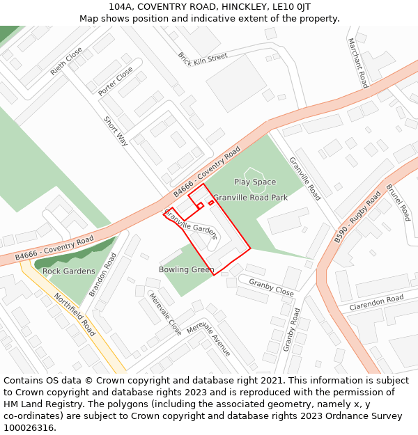 104A, COVENTRY ROAD, HINCKLEY, LE10 0JT: Location map and indicative extent of plot