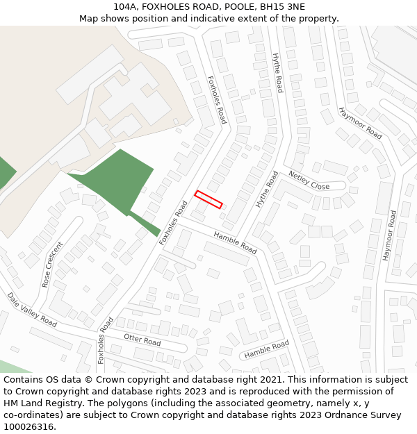 104A, FOXHOLES ROAD, POOLE, BH15 3NE: Location map and indicative extent of plot