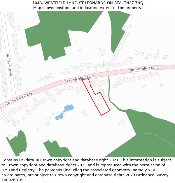 104A, WESTFIELD LANE, ST LEONARDS-ON-SEA, TN37 7NQ: Location map and indicative extent of plot