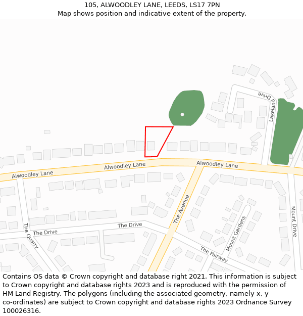 105, ALWOODLEY LANE, LEEDS, LS17 7PN: Location map and indicative extent of plot