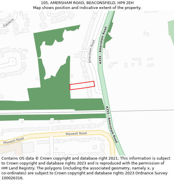 105, AMERSHAM ROAD, BEACONSFIELD, HP9 2EH: Location map and indicative extent of plot