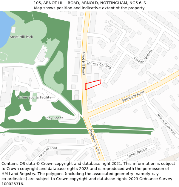 105, ARNOT HILL ROAD, ARNOLD, NOTTINGHAM, NG5 6LS: Location map and indicative extent of plot