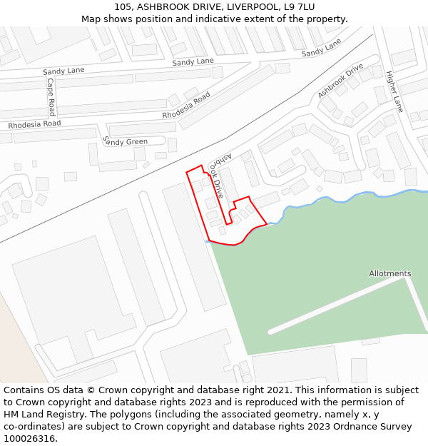 105, ASHBROOK DRIVE, LIVERPOOL, L9 7LU: Location map and indicative extent of plot