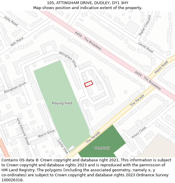 105, ATTINGHAM DRIVE, DUDLEY, DY1 3HY: Location map and indicative extent of plot