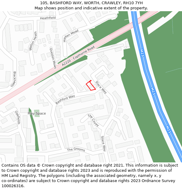 105, BASHFORD WAY, WORTH, CRAWLEY, RH10 7YH: Location map and indicative extent of plot