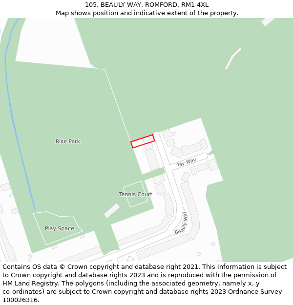 105, BEAULY WAY, ROMFORD, RM1 4XL: Location map and indicative extent of plot