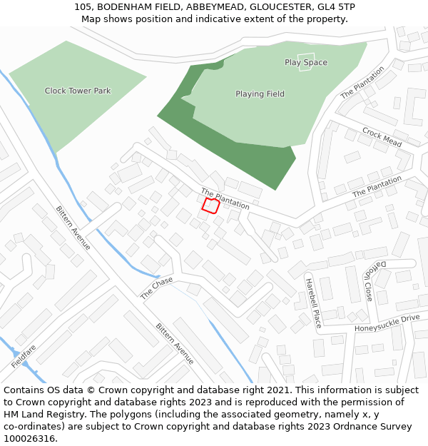 105, BODENHAM FIELD, ABBEYMEAD, GLOUCESTER, GL4 5TP: Location map and indicative extent of plot