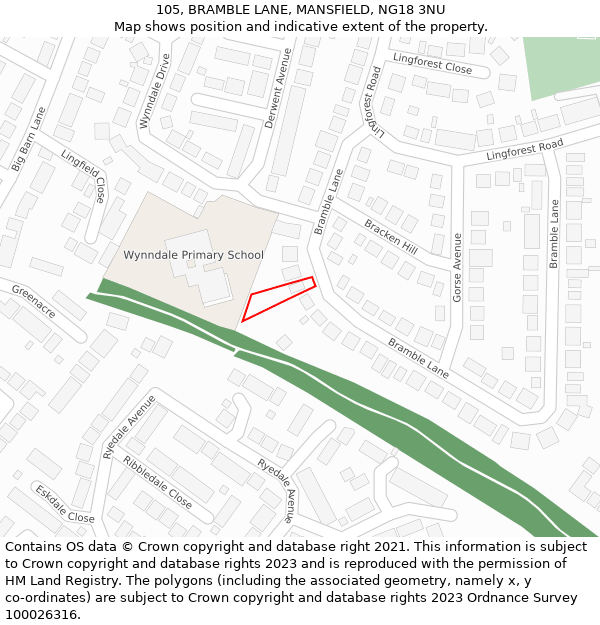 105, BRAMBLE LANE, MANSFIELD, NG18 3NU: Location map and indicative extent of plot