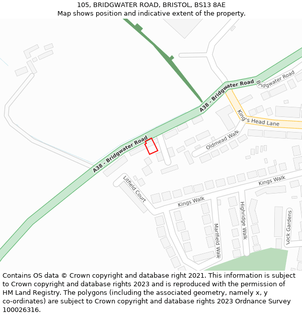 105, BRIDGWATER ROAD, BRISTOL, BS13 8AE: Location map and indicative extent of plot