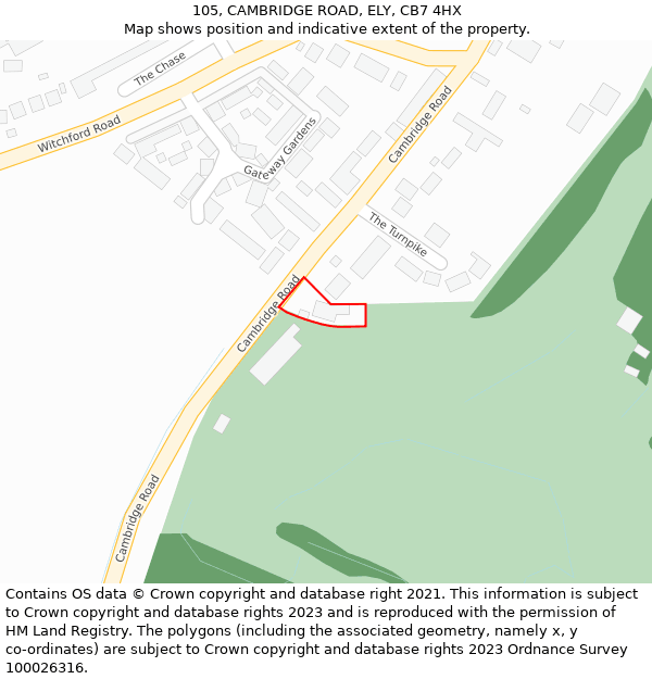 105, CAMBRIDGE ROAD, ELY, CB7 4HX: Location map and indicative extent of plot