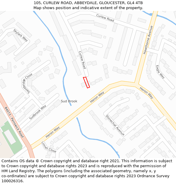 105, CURLEW ROAD, ABBEYDALE, GLOUCESTER, GL4 4TB: Location map and indicative extent of plot