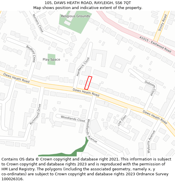 105, DAWS HEATH ROAD, RAYLEIGH, SS6 7QT: Location map and indicative extent of plot