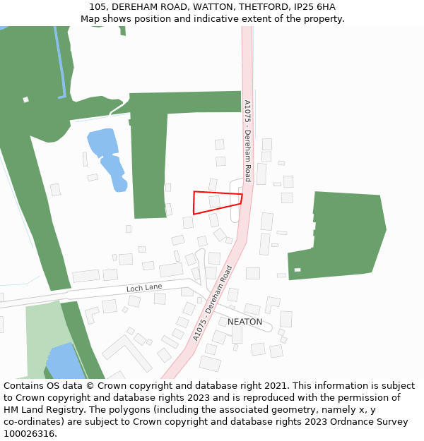 105, DEREHAM ROAD, WATTON, THETFORD, IP25 6HA: Location map and indicative extent of plot