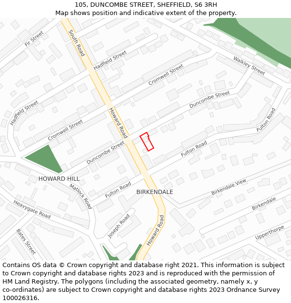 105, DUNCOMBE STREET, SHEFFIELD, S6 3RH: Location map and indicative extent of plot
