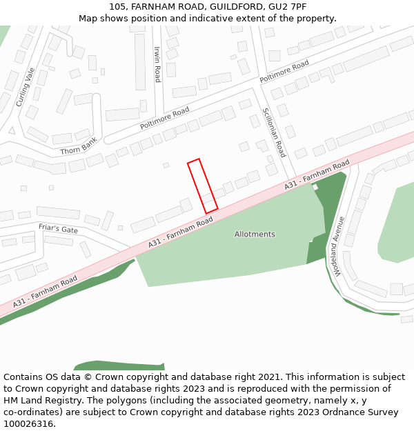 105, FARNHAM ROAD, GUILDFORD, GU2 7PF: Location map and indicative extent of plot