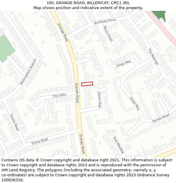 105, GRANGE ROAD, BILLERICAY, CM11 2RL: Location map and indicative extent of plot