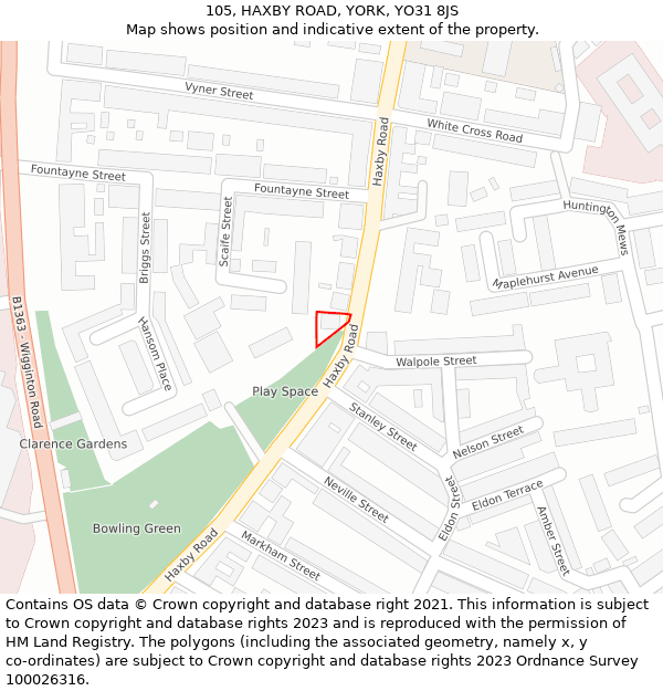 105, HAXBY ROAD, YORK, YO31 8JS: Location map and indicative extent of plot