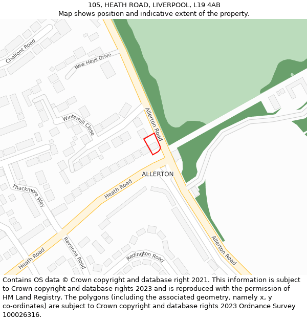 105, HEATH ROAD, LIVERPOOL, L19 4AB: Location map and indicative extent of plot