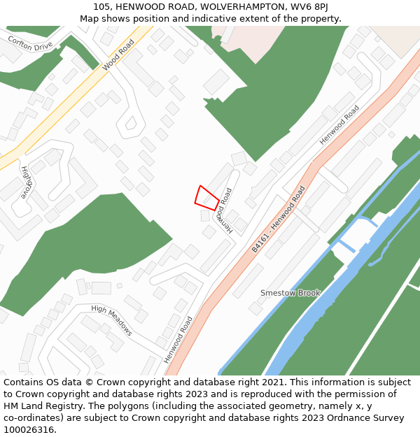 105, HENWOOD ROAD, WOLVERHAMPTON, WV6 8PJ: Location map and indicative extent of plot