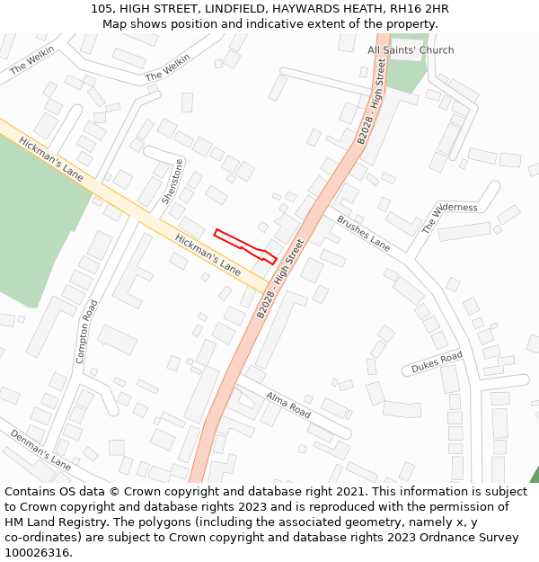 105, HIGH STREET, LINDFIELD, HAYWARDS HEATH, RH16 2HR: Location map and indicative extent of plot