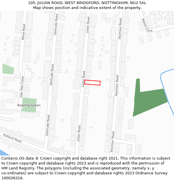 105, JULIAN ROAD, WEST BRIDGFORD, NOTTINGHAM, NG2 5AL: Location map and indicative extent of plot