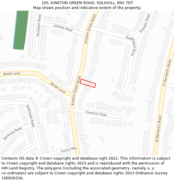 105, KINETON GREEN ROAD, SOLIHULL, B92 7DT: Location map and indicative extent of plot