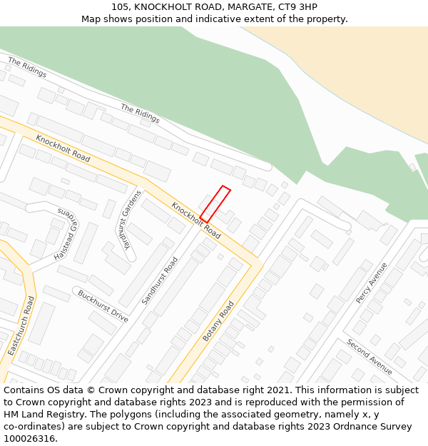 105, KNOCKHOLT ROAD, MARGATE, CT9 3HP: Location map and indicative extent of plot