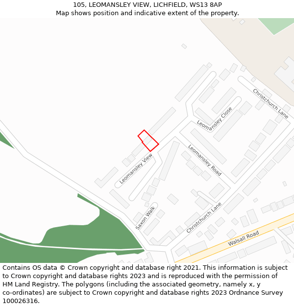 105, LEOMANSLEY VIEW, LICHFIELD, WS13 8AP: Location map and indicative extent of plot