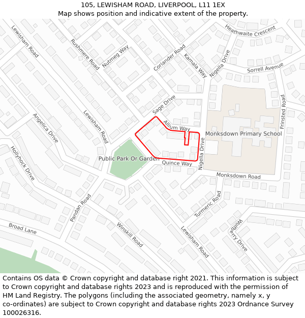 105, LEWISHAM ROAD, LIVERPOOL, L11 1EX: Location map and indicative extent of plot