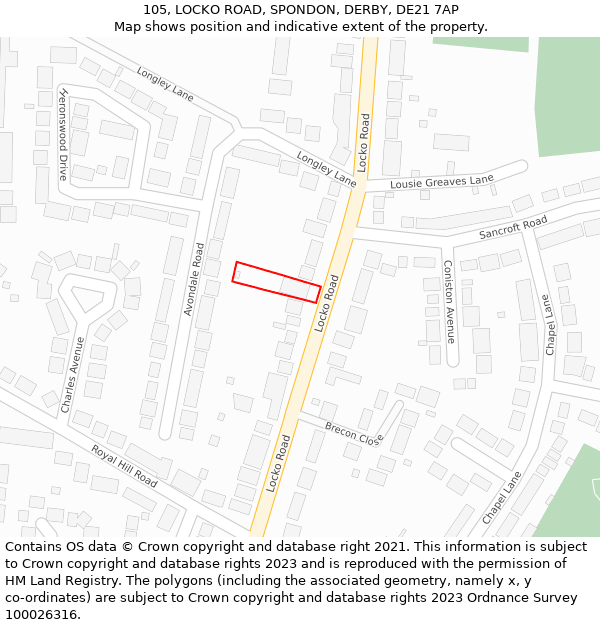 105, LOCKO ROAD, SPONDON, DERBY, DE21 7AP: Location map and indicative extent of plot