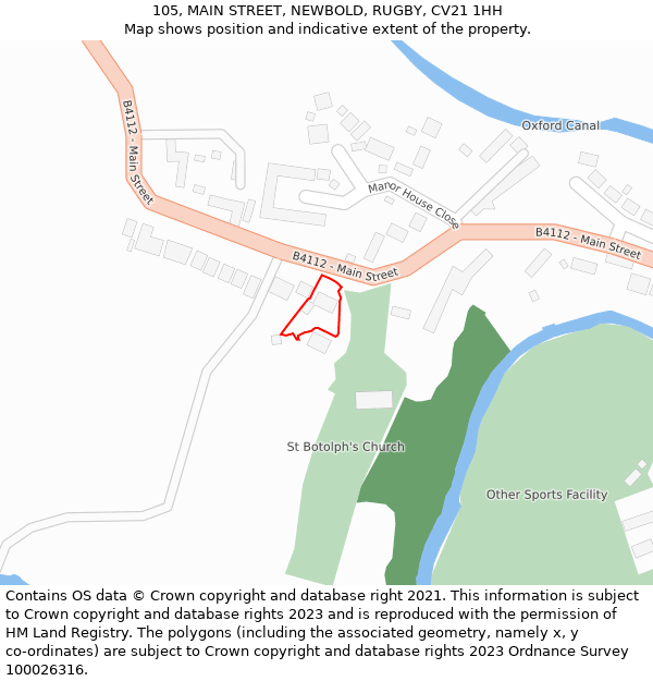 105, MAIN STREET, NEWBOLD, RUGBY, CV21 1HH: Location map and indicative extent of plot