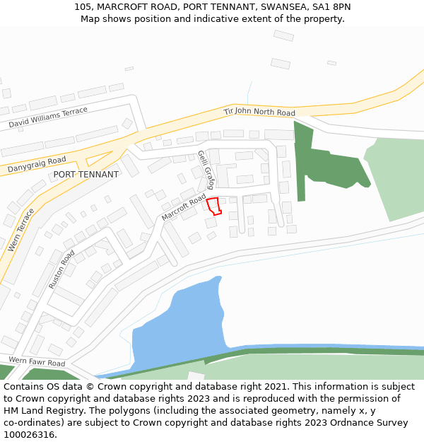 105, MARCROFT ROAD, PORT TENNANT, SWANSEA, SA1 8PN: Location map and indicative extent of plot