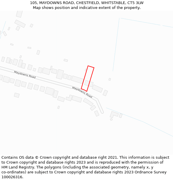 105, MAYDOWNS ROAD, CHESTFIELD, WHITSTABLE, CT5 3LW: Location map and indicative extent of plot