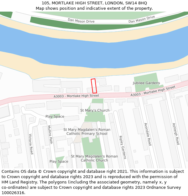 105, MORTLAKE HIGH STREET, LONDON, SW14 8HQ: Location map and indicative extent of plot