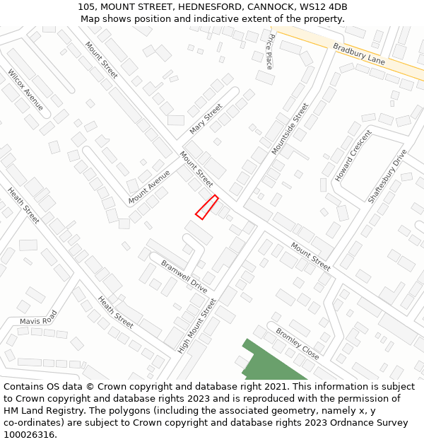 105, MOUNT STREET, HEDNESFORD, CANNOCK, WS12 4DB: Location map and indicative extent of plot