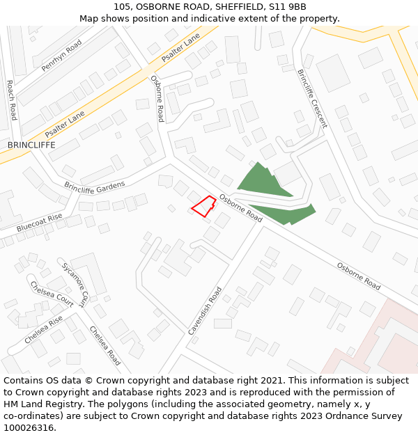 105, OSBORNE ROAD, SHEFFIELD, S11 9BB: Location map and indicative extent of plot
