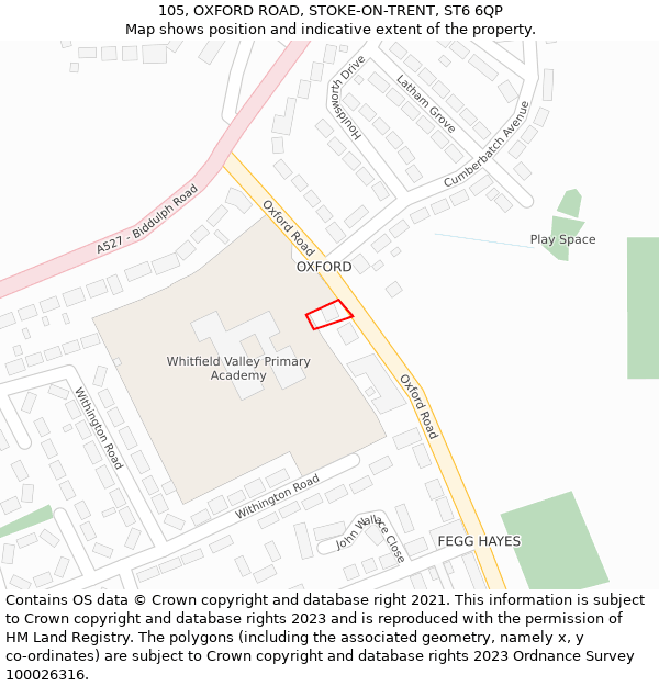 105, OXFORD ROAD, STOKE-ON-TRENT, ST6 6QP: Location map and indicative extent of plot
