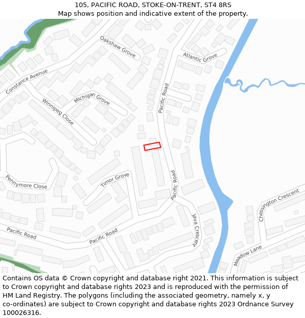 105, PACIFIC ROAD, STOKE-ON-TRENT, ST4 8RS: Location map and indicative extent of plot