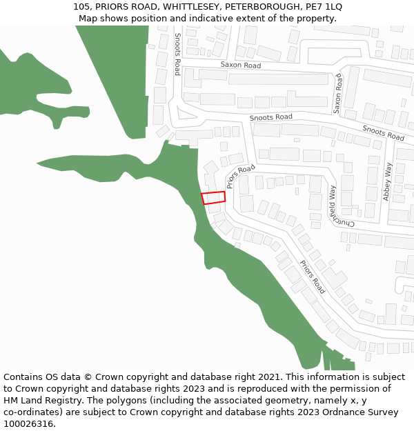 105, PRIORS ROAD, WHITTLESEY, PETERBOROUGH, PE7 1LQ: Location map and indicative extent of plot