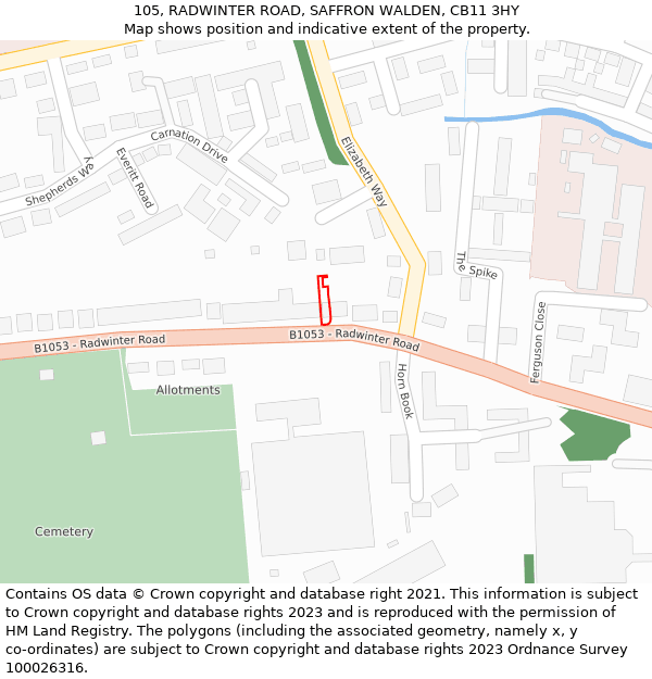 105, RADWINTER ROAD, SAFFRON WALDEN, CB11 3HY: Location map and indicative extent of plot