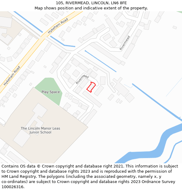 105, RIVERMEAD, LINCOLN, LN6 8FE: Location map and indicative extent of plot