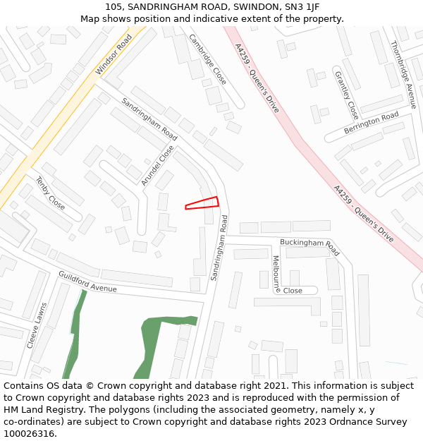 105, SANDRINGHAM ROAD, SWINDON, SN3 1JF: Location map and indicative extent of plot